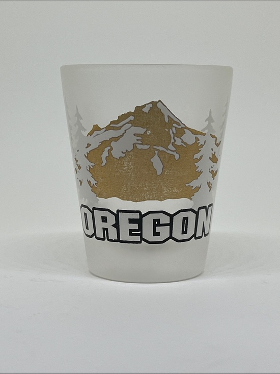 Other - Oregon Frosted Shot Glass with Gold Mountain Design